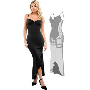 💖 Popilush Shapewear Hourglass Mermaid Corset Maxi Dress Black Medium Black 💖